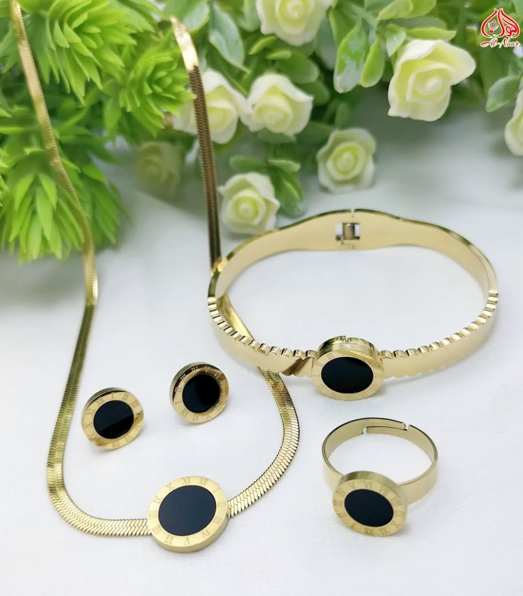 Timeless Golden and Black Roman Numeral Jewelry Set