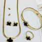 Elegant Gold and Black Clover Jewelry Set