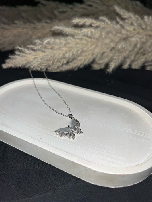 Fashionable Opal Butterfly Pendant Necklace